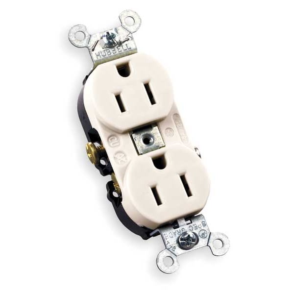 Hubbell 15A Duplex Receptacle 125VAC 5-15R WH - CR15WHI