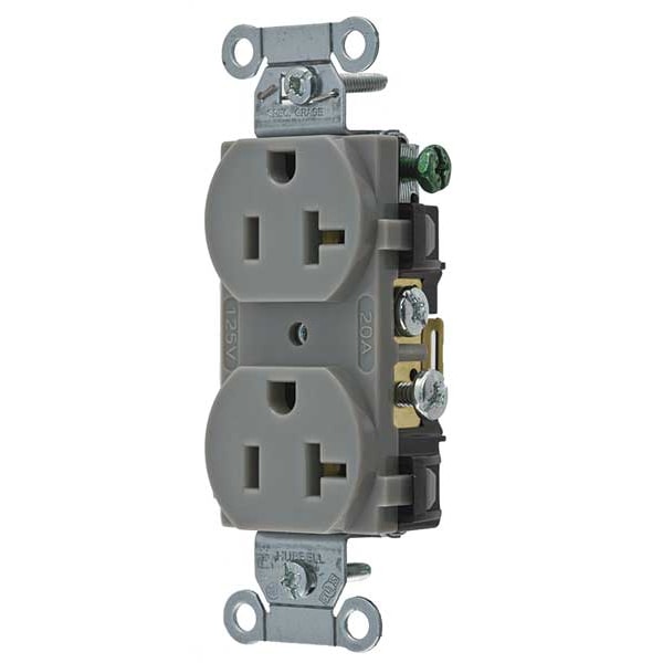 Hubbell 20A Duplex Receptacle 125VAC 5-20R GY - CR20GRY
