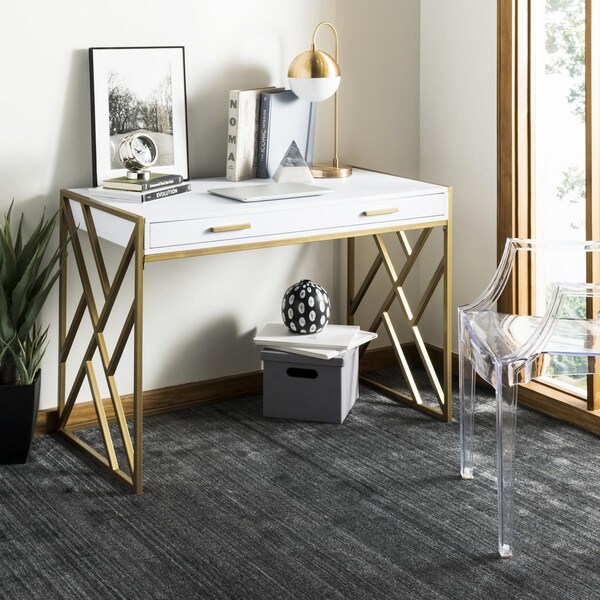 Safavieh Elaine 2 Drawer Desk, White & Gold - DSK2201A