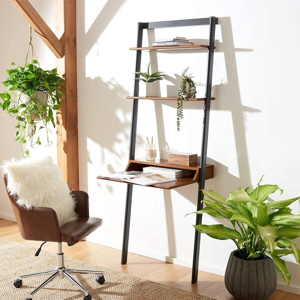 Safavieh Pamella 2 Shelf Leaning Desk, Honey Brown & Charcoal - DSK9400A