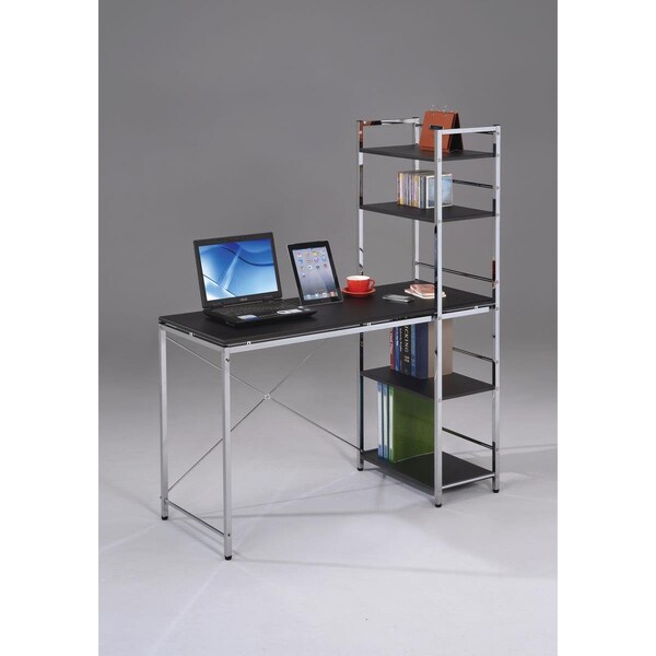 Made-To-Order 54 x 47 x 20 in. Computer Desk with Shelves Black & Chrome - MA3110941