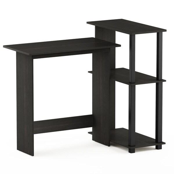 Furinno 16086R1EX-BK Abbott Corner Computer Desk with Bookshelf - Espresso & Black - 16086R1EX/BK