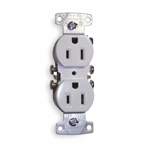 Hubbell 15A Duplex Receptacle 125VAC 5-15R WH - RR15W