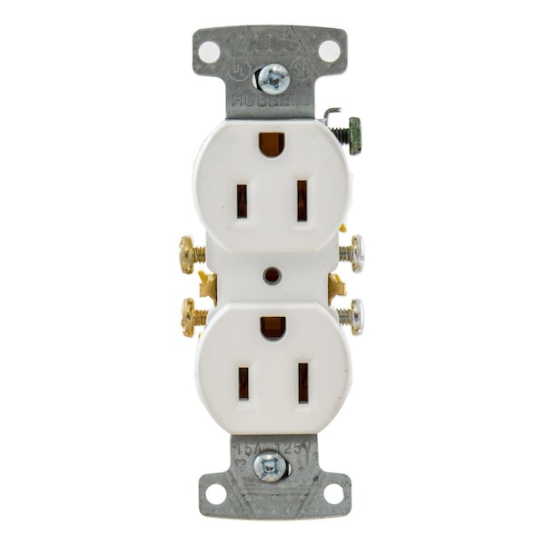 Hubbell 15A Duplex Receptacle 125VAC 5-15R WH - RR15W