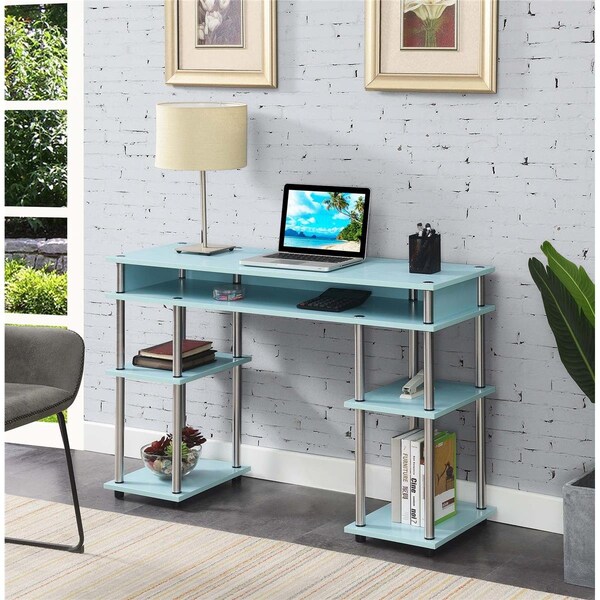 Convenience Concepts 47.25 x 15.75 x 30 in. Designs2Go No Tools Student Desk with Shelves, Sea Foam - 131436SF