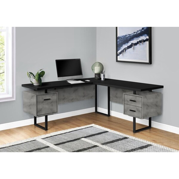 Daphnes Dinnette 70 in. Left & Right Metal Computer Desk Black Concrete - Black - DA3067003