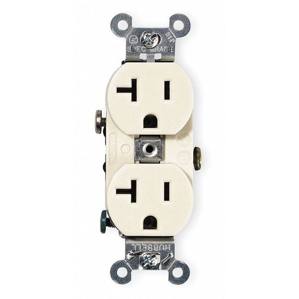 Hubbell Straight Blade Receptacle, Duplex, 2-Pole 3-Wire, 20A 125V, 5-20R - CR20I