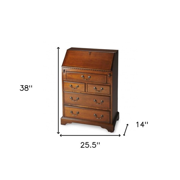 Homeroots 38 x 25.5 x 14 in. Olive Ash Burl Secretary Desk - 389424