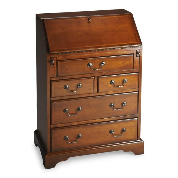 Homeroots 38 x 25.5 x 14 in. Olive Ash Burl Secretary Desk - 389424