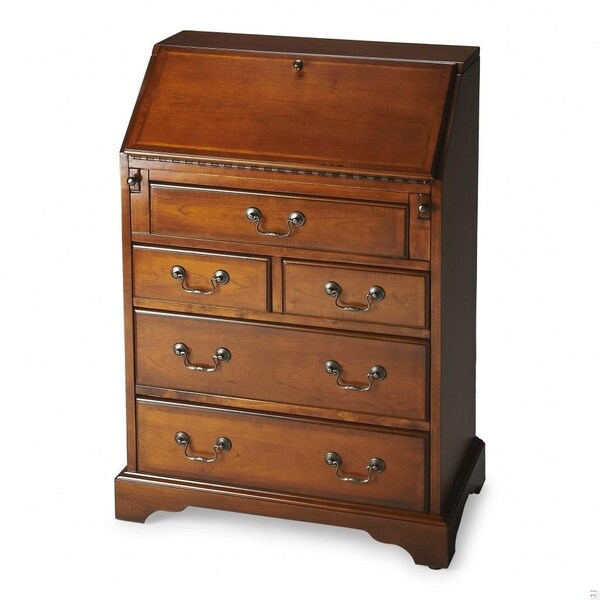 Homeroots 38 x 25.5 x 14 in. Olive Ash Burl Secretary Desk - 389424