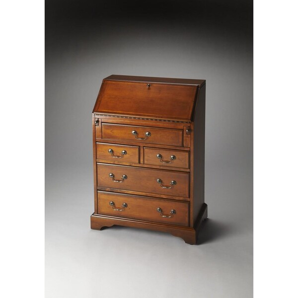 Homeroots 38 x 25.5 x 14 in. Olive Ash Burl Secretary Desk - 389424