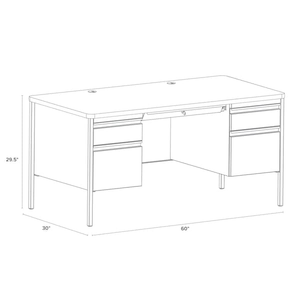 Hirsh Double Pedestal File Desk W/ Round Corner T-Mold Top, 30 in D X 29.5 in H, 60 in W X Black / Maple - 25054