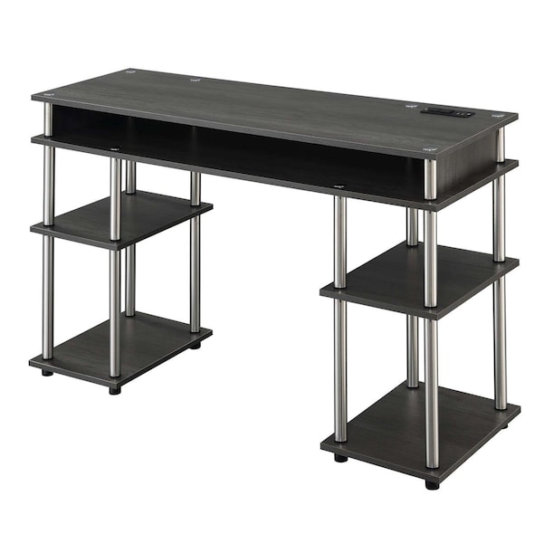 Convenience Concepts Designs2Go No Tools Student Desk with Charging Station, Charcoal Gray - HI2540239