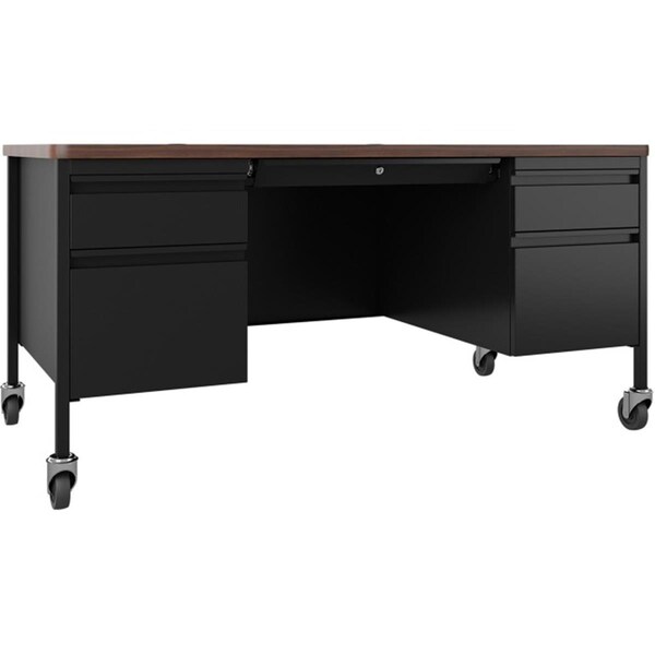 Lorell Fortress Series Walnut Top Teachers DeskBlack 60 x 30 x 29.5 in. - LLR66945