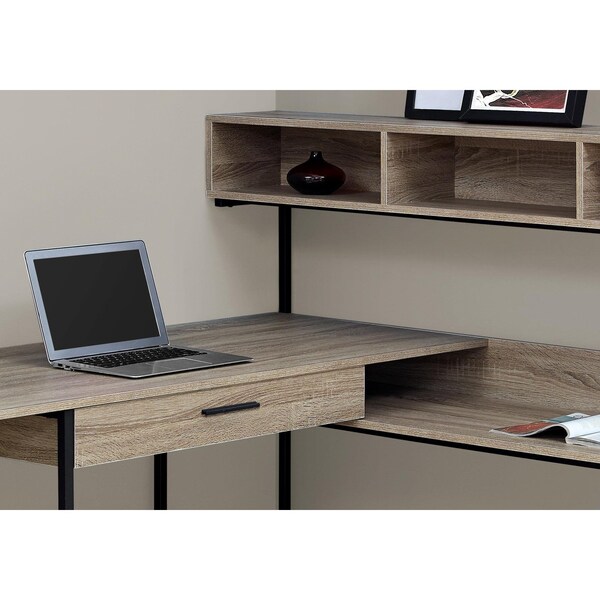 Homeroots 47.25 in. Dark Taupe MDF & Black Metal Corner Computer Desk - 333395