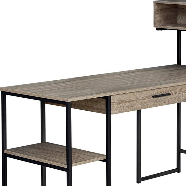 Homeroots 47.25 in. Dark Taupe MDF & Black Metal Corner Computer Desk - 333395