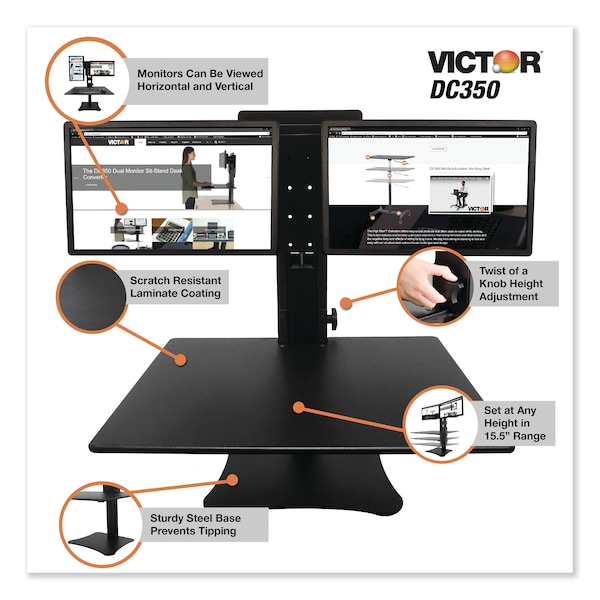 Victor Desks, 23" D X 15.5" H, 28" W X Laminated Wood, Black - DC350A
