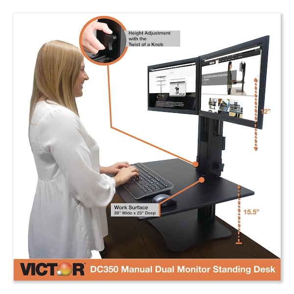 Victor Desks, 23" D X 15.5" H, 28" W X Laminated Wood, Black - DC350A