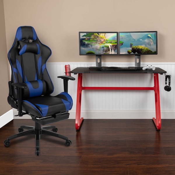 Flash Furniture Red Gaming Desk-Cup Holder/Reclining Chair Set - BLN-X30RSG1030-BL-GG