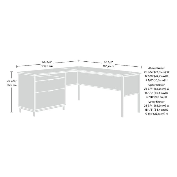 Sauder 65.12 in D X 29.76 in H, 65.35 in W X Engineered wood, Metal - 427478