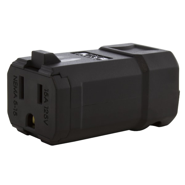 Ac Works NEMA 5-15R 15A 125V Clamp Style Square Household Female Connector with UL, C-UL Approval in Black - ASQ515R-BK