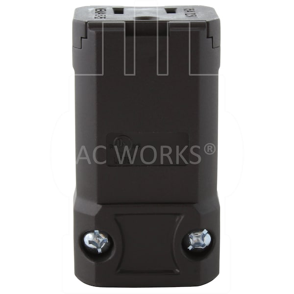 Ac Works NEMA 5-15R 15A 125V Clamp Style Square Household Female Connector with UL, C-UL Approval in Black - ASQ515R-BK