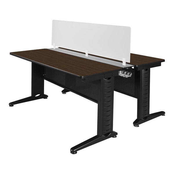 Regency Fusion 2 Person Bench Workstation W/ Privacy Panel, 66 in W X Wood, Metal, Neo Walnut - MFBPD6658NW