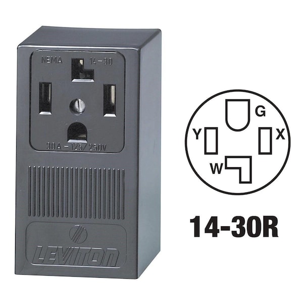 Leviton 30A Surface Mount Black 14-30R 4-Wire Dryer Power Outlet - R20-55054-P00