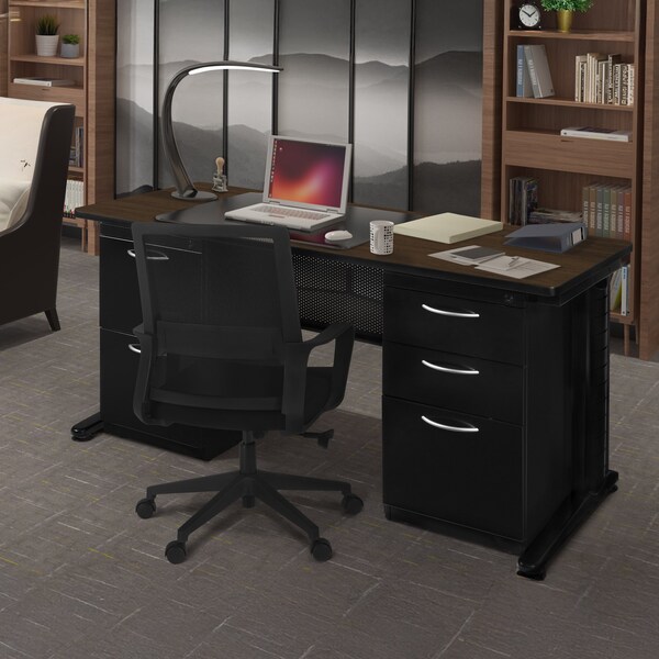 Regency Fusion Teachers Desk W/ Double Pedestal Drawer Unit, 72 in W X Wood, Metal, Neo Walnut - MDP7230NW