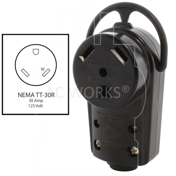 Ac Works 30 Amp RV Travel Trailer NEMA TT-30R DIY Assembly Replacement Female Connector - ASTT30R