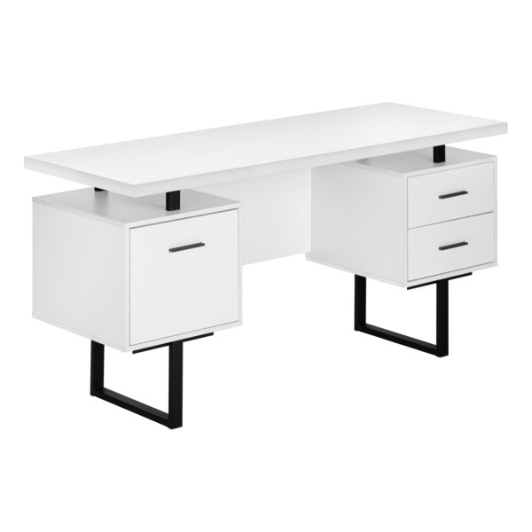 Monarch Specialties Computer Desk, Home Office, Laptop, Left, Right Set-up, Storage Drawers, 60"L, Work, Metal, White - I 7631
