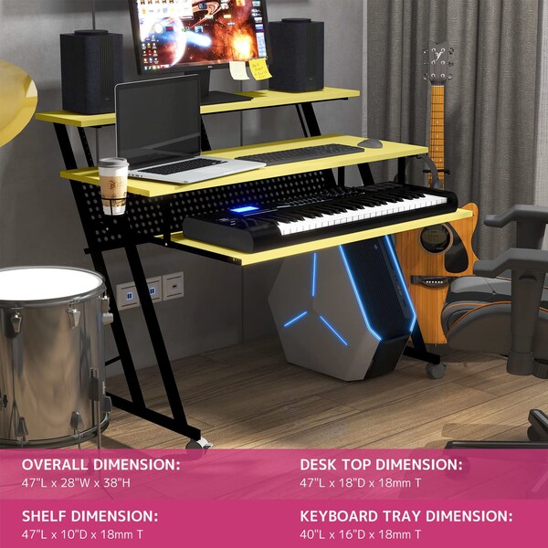 Acme Wooden Top Music Recording Studio Desk in Yellow and Black - ER-026YL