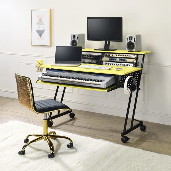 Acme Wooden Top Music Recording Studio Desk in Yellow and Black - ER-026YL