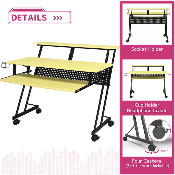 Acme Wooden Top Music Recording Studio Desk in Yellow and Black - ER-026YL