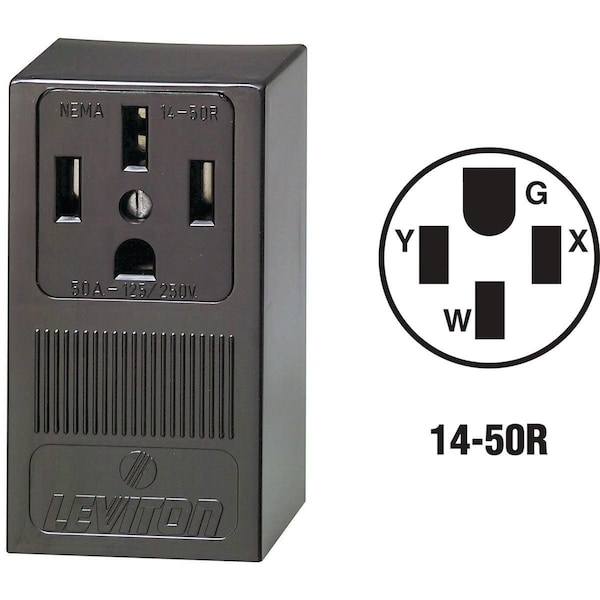 Leviton 50A Surface Mount Black 14-50R Grounding Range Power Outlet - R20-55050-P00