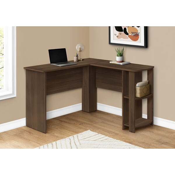 Monarch Specialties Computer Desk, Home Office, Corner, Storage Shelves, 48 in.L, L Shape, Work, Laptop, Brown Laminate - I 7721