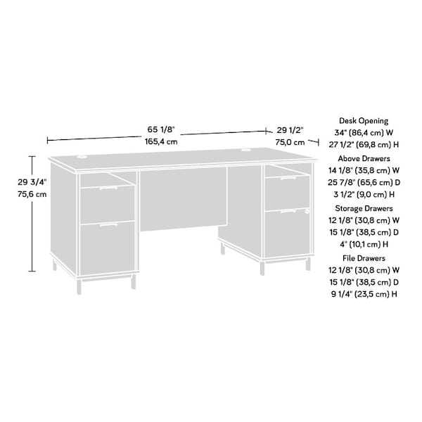 Sauder 29.53 in D X 29.76 in H, 65.12 in W X Engineered wood, Metal - 426018