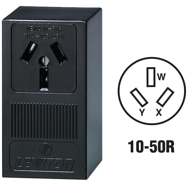 Leviton 50A Surface Mount Black 10-50R Non-Grounding Range Power Outlet - R20-05050-P00