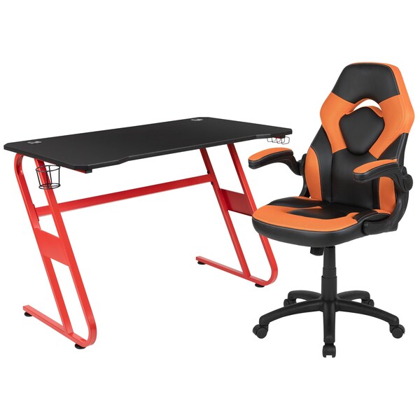 Flash Furniture Red Gaming Desk and Chair Set with Cup Holder - BLN-X10RSG1030-OR-GG