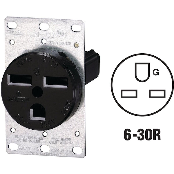 Leviton 30A Flush Mount Black 6-30R Power Outlet - R10-05372-S00