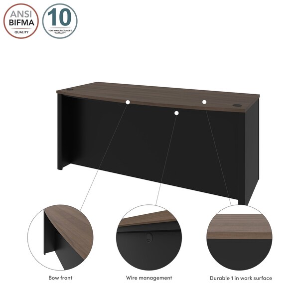 Bestar Connexion 72W Desk Shell, Antigua & Black - 93400-000052