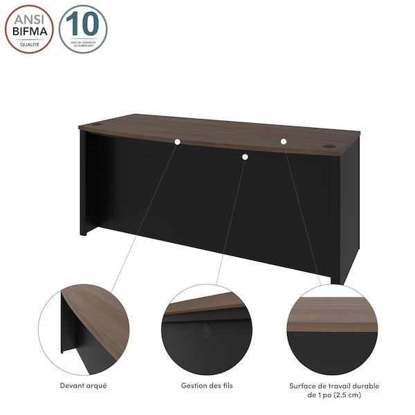 Bestar Connexion 72W Desk Shell, Antigua & Black - 93400-000052