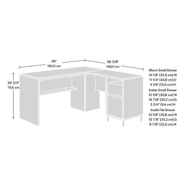 Sauder 58.66 in D X 29.76 in H, 59.06 in W X Engineered wood, Metal - 430751