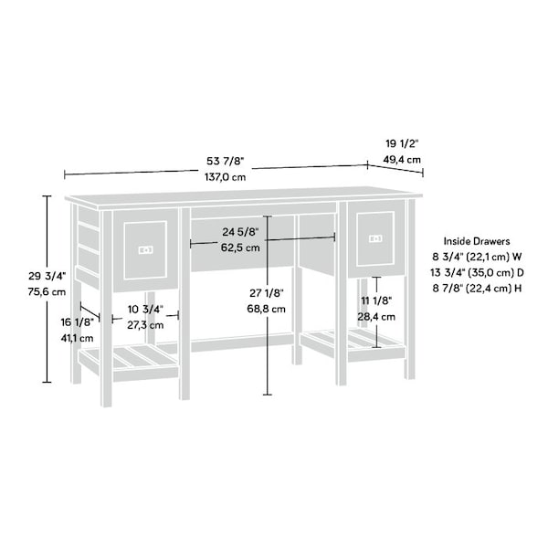 Sauder Desk, 19.45 in D X 29.76 in H, 53.94 in W X Engineered wood - 431265