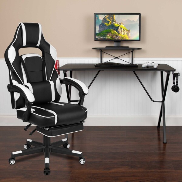 Flash Furniture Black Gaming Desk-Cup Holder/Reclining Chair Set - BLN-X40RSG1031-WH-GG