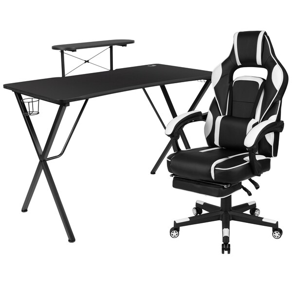 Flash Furniture Black Gaming Desk-Cup Holder/Reclining Chair Set - BLN-X40RSG1031-WH-GG