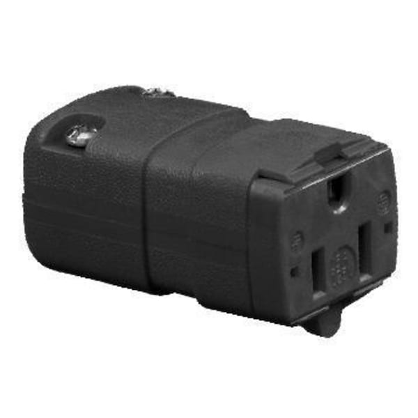 Hubbell Wiring Device-Kellems Straight Blade Connector Body, Valise Series, Industrial/Commercial Grade, Straight, 2-Pole 3- Wire Grounding, 125V , 15A 5-15R, Black, Single Pack - HBL5963VBK