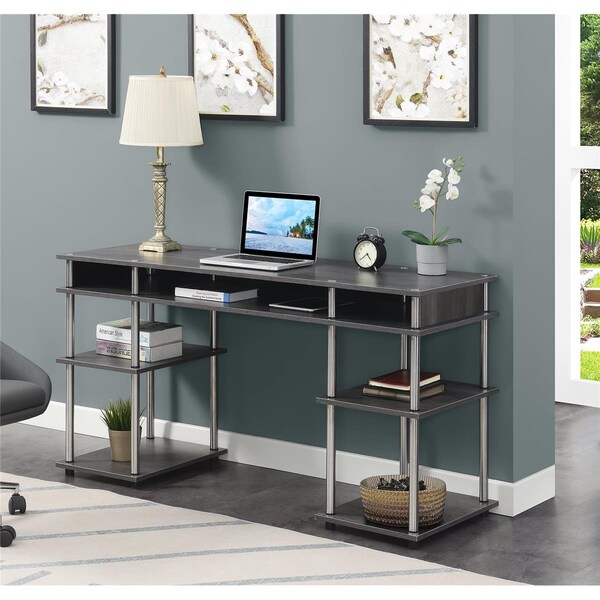 Convenience Concepts 60 in. Designs2Go No Tools Deluxe Student Desk with Shelves, Charcoal Gray - 131636CGY