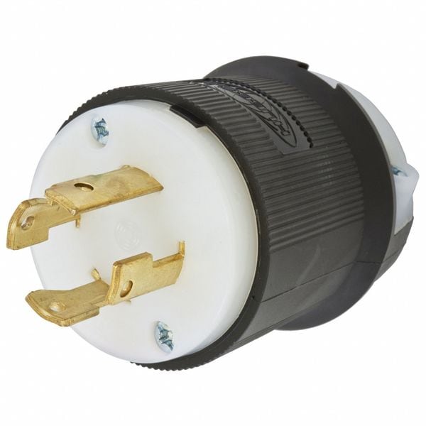 Hubbell HBL2731ST - Twist-Lock® EdgeConnect™ Plug with Spring Termination, 30A, 3P 480V, L16-30P, Black and White Nylon - HBL2731ST