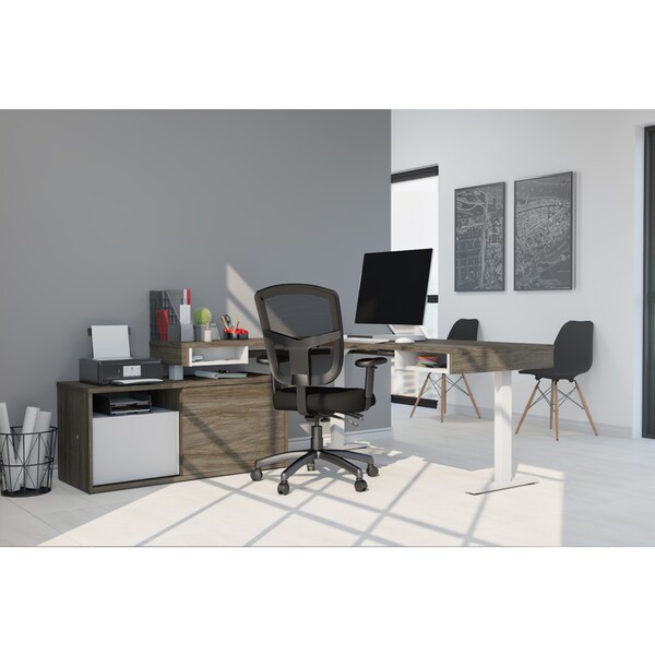 Bestar Pro-Vega Height Adjustable L-Desk, Walnut Grey/White - 130850-000035